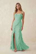 Ruffled Cami Strap Chiffon Sheath Bridesmaid Dress in Pale Pistachio - SHE IS ME Bridesmaid Dresses