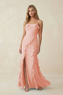 Ruffled Cami Strap Chiffon Sheath Bridesmaid Dress in Rose Petal - SHE IS ME Bridesmaid Dresses