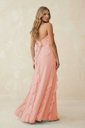 Ruffled Cami Strap Chiffon Sheath Bridesmaid Dress in Rose Petal - SHE IS ME Bridesmaid Dresses