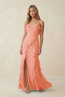 Ruffled Cami Strap Chiffon Sheath Bridesmaid Dress in Rosette - SHE IS ME Bridesmaid Dresses