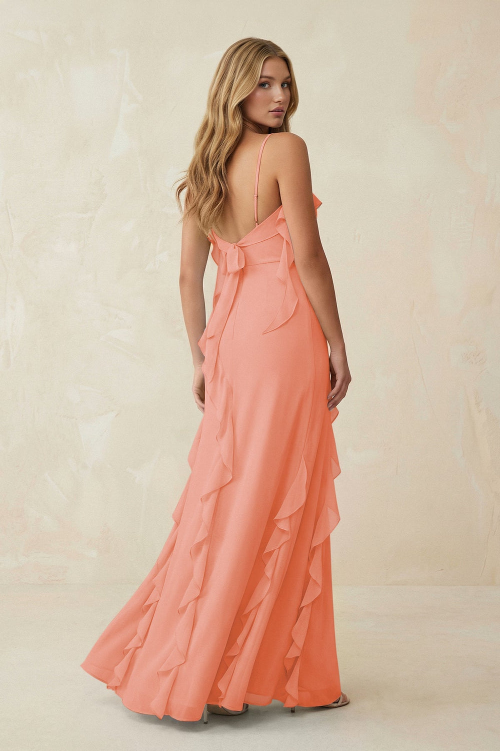 Ruffled Cami Strap Chiffon Sheath Bridesmaid Dress in Rosette - KISS BRIDAL Bridesmaid Dresses