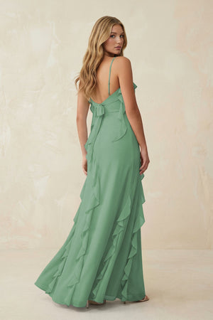 Ruffled Cami Strap Chiffon Sheath Bridesmaid Dress in Sea Glass - SHE IS ME Bridesmaid Dresses