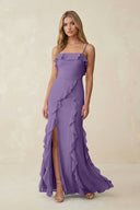 Ruffled Cami Strap Chiffon Sheath Bridesmaid Dress in Tahiti - SHE IS ME Bridesmaid Dresses