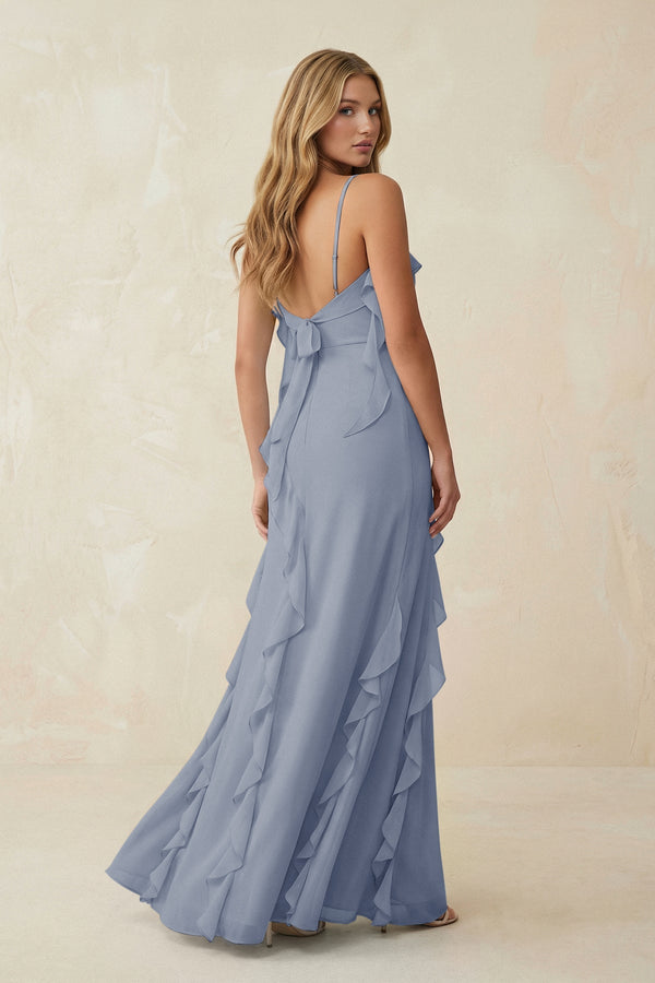 Ruffled Cami Strap Chiffon Sheath Bridesmaid Dress in Twilight - SHE IS ME Bridesmaid Dresses