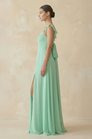 Ruffled Chiffon A - Line Long Bridesmaid Dress - SHE IS ME Bridesmaid Dresses