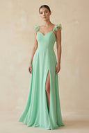 Ruffled Chiffon A - Line Long Bridesmaid Dress - SHE IS ME Bridesmaid Dresses