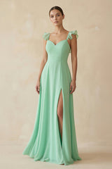 Ruffled Chiffon A - Line Long Bridesmaid Dress - KISS BRIDAL Bridesmaid Dresses