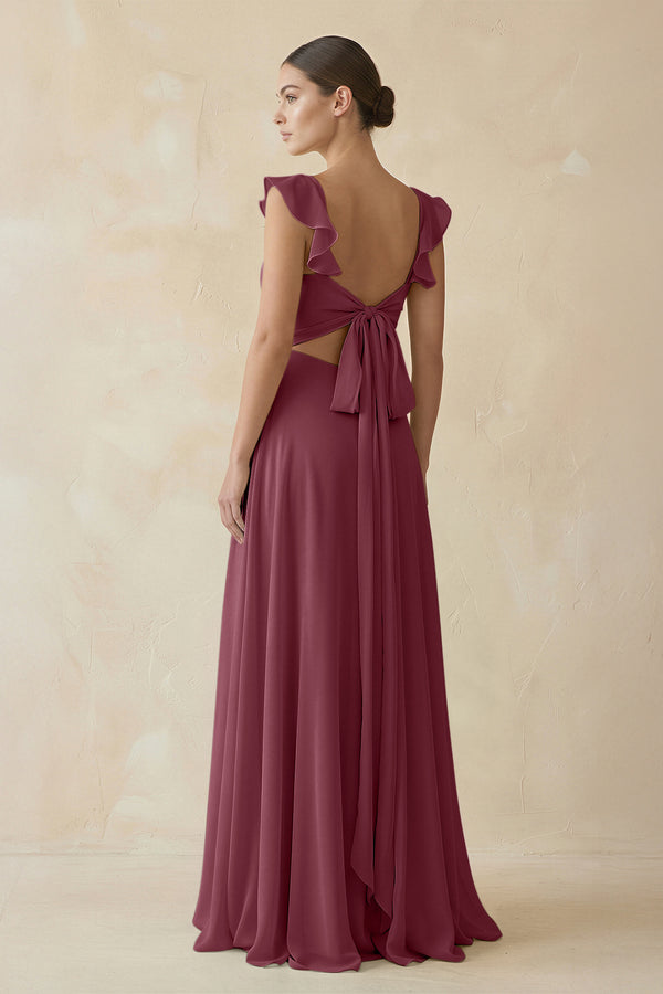 Ruffled Chiffon A-Line Long Bridesmaid Dress in Desert Rose (2) | KISSBRIDAL