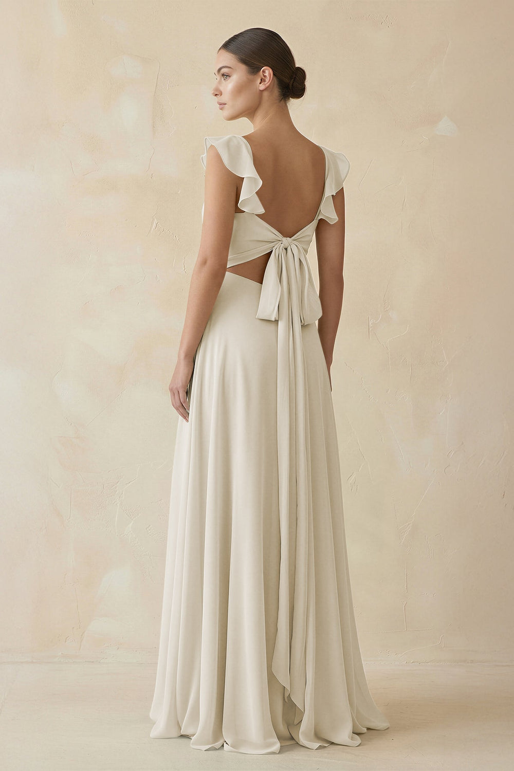 Ruffled Chiffon A - Line Long Bridesmaid Dress in Dove Gray - SHE IS ME