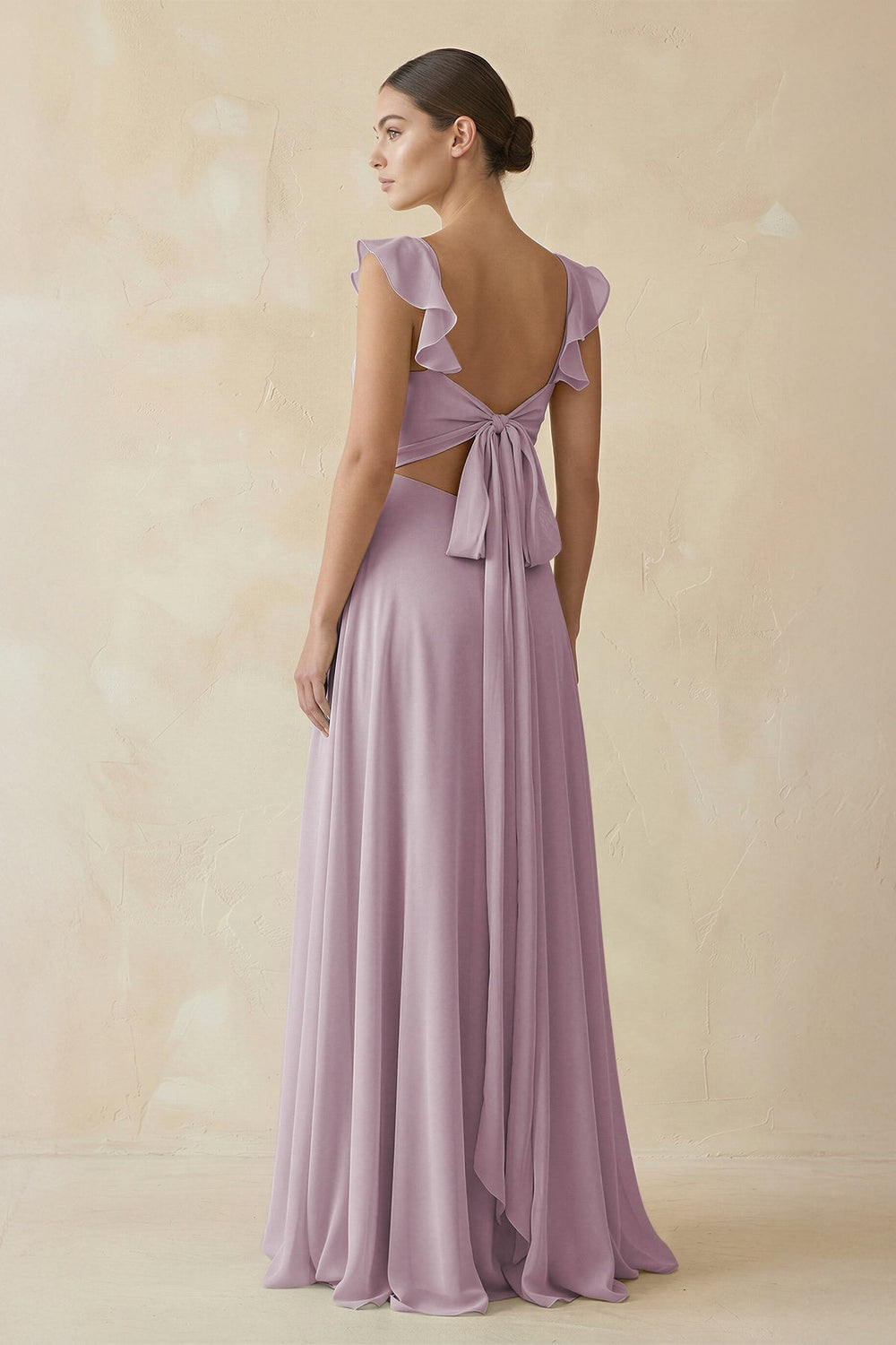 Ruffled Chiffon A - Line Long Bridesmaid Dress in Dusk - SHE IS ME