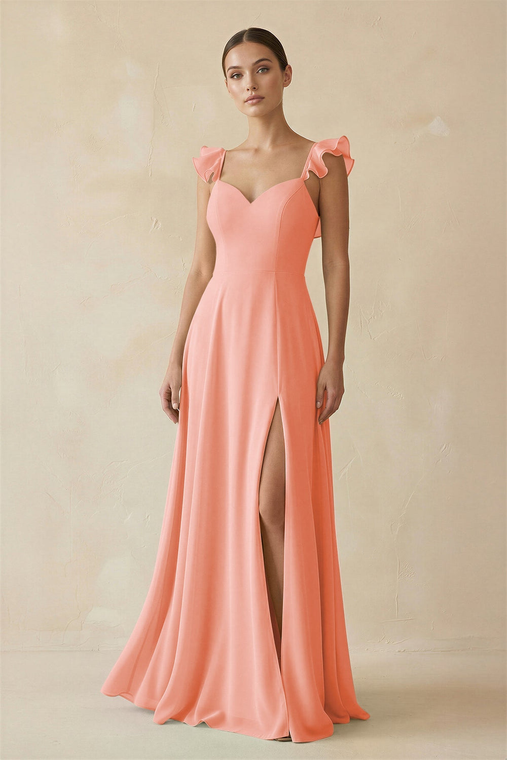 Ruffled Chiffon A - Line Long Bridesmaid Dress in Rosette - SHE IS ME
