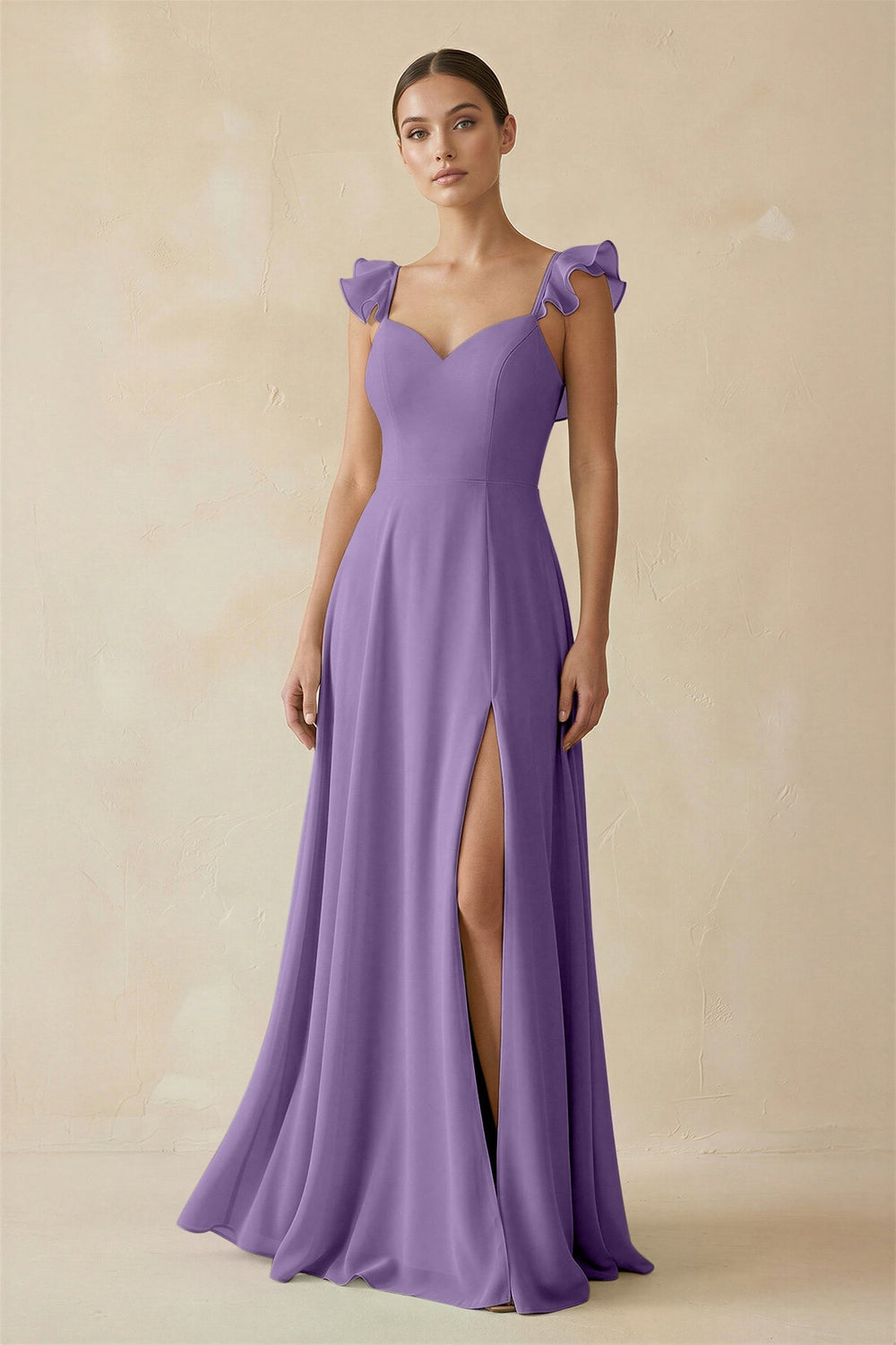 Ruffled Chiffon A - Line Long Bridesmaid Dress in Tahiti - SHE IS ME