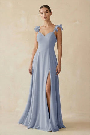 Ruffled Chiffon A - Line Long Bridesmaid Dress in Twilight - SHE IS ME