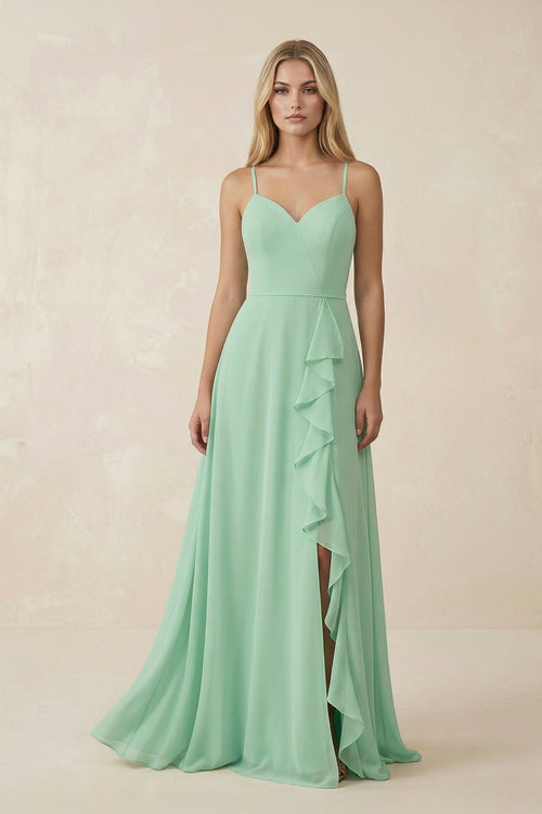 Ruffled Hem A-Line Chiffon Bridesmaid Dress in Pale Pistachio - SHE IS ME BRIDESMAID DRESSES
