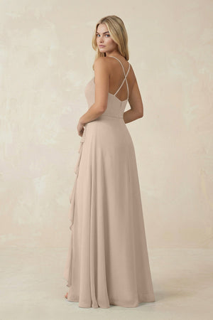 Ruffled Hem A-Line Chiffon Bridesmaid Dress in Almond - SHE IS ME BRIDESMAID DRESSES