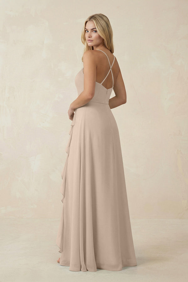Ruffled Hem A-Line Chiffon Bridesmaid Dress in Almond - SHE IS ME BRIDESMAID DRESSES