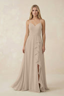 Ruffled Hem A-Line Chiffon Bridesmaid Dress in Almond - SHE IS ME BRIDESMAID DRESSES