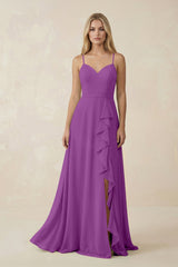 Ruffled Hem A-Line Chiffon Bridesmaid Dress in Amethyst - KISS BRIDAL BRIDESMAID DRESSES