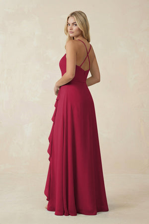 Ruffled Hem A-Line Chiffon Bridesmaid Dress in Berry - SHE IS ME BRIDESMAID DRESSES