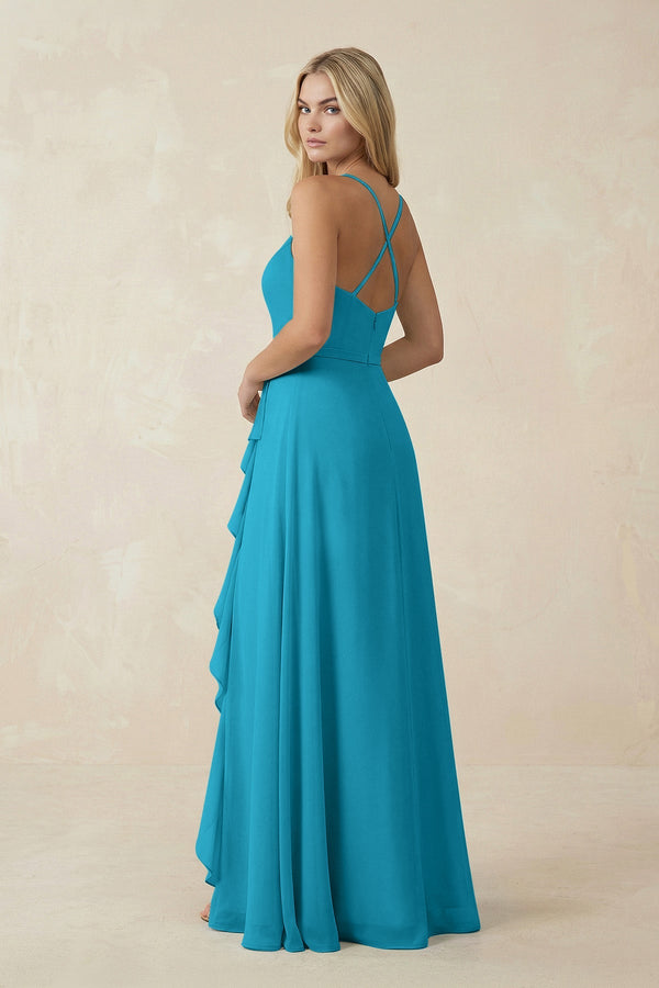 Ruffled Hem A-Line Chiffon Bridesmaid Dress in Blue Jay - SHE IS ME BRIDESMAID DRESSES