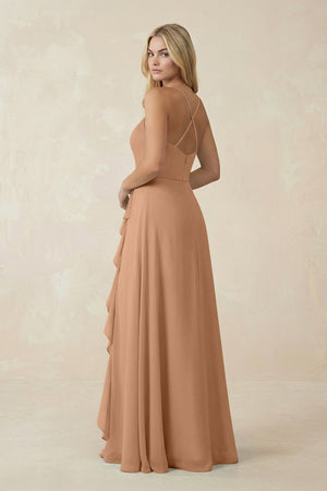 Ruffled Hem A-Line Chiffon Bridesmaid Dress in Bronzer - SHE IS ME BRIDESMAID DRESSES