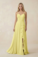 Ruffled Hem A-Line Chiffon Bridesmaid Dress in Buttercup - KISS BRIDAL BRIDESMAID DRESSES