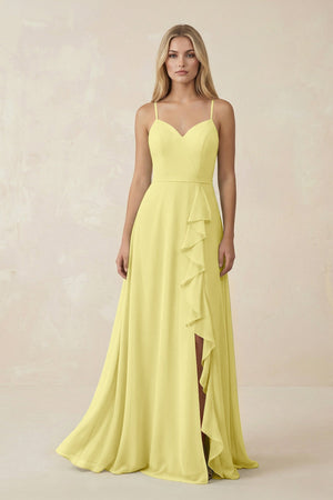 Ruffled Hem A-Line Chiffon Bridesmaid Dress in Buttercup - SHE IS ME BRIDESMAID DRESSES