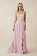 Ruffled Hem A-Line Chiffon Bridesmaid Dress in Candy Pink - SHE IS ME BRIDESMAID DRESSES