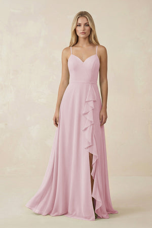 Ruffled Hem A-Line Chiffon Bridesmaid Dress in Candy Pink - SHE IS ME BRIDESMAID DRESSES