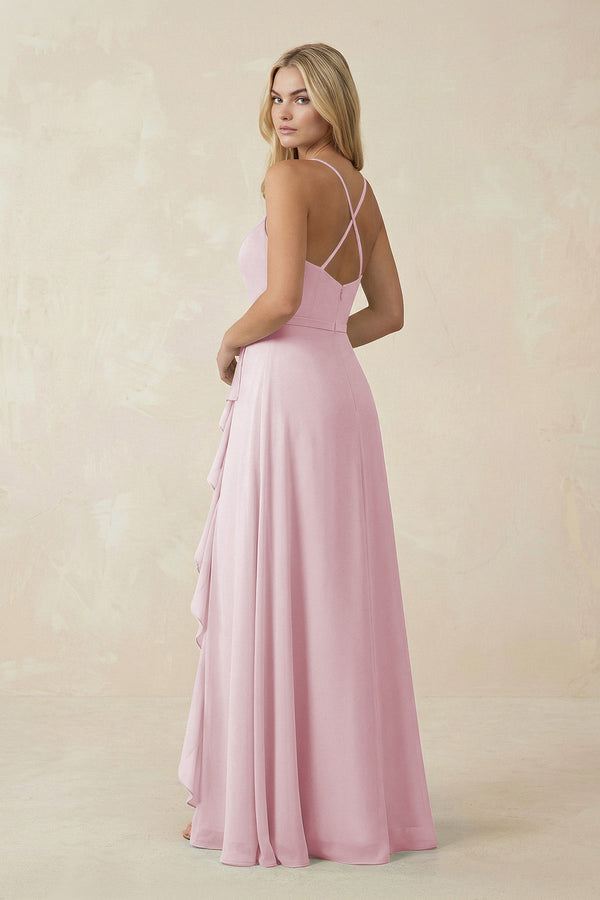 Ruffled Hem A-Line Chiffon Bridesmaid Dress in Candy Pink - SHE IS ME BRIDESMAID DRESSES