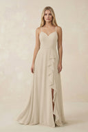 Ruffled Hem A-Line Chiffon Bridesmaid Dress in Champagne - SHE IS ME BRIDESMAID DRESSES