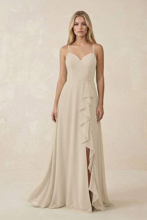 Ruffled Hem A-Line Chiffon Bridesmaid Dress in Champagne - SHE IS ME BRIDESMAID DRESSES