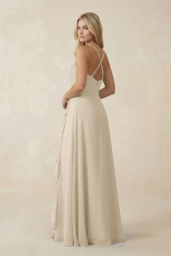 Ruffled Hem A-Line Chiffon Bridesmaid Dress in Champagne - SHE IS ME BRIDESMAID DRESSES