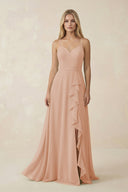 Ruffled Hem A-Line Chiffon Bridesmaid Dress in Champagne Rose - SHE IS ME BRIDESMAID DRESSES