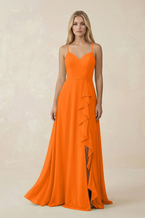 Ruffled Hem A-Line Chiffon Bridesmaid Dress in Cinnamon - SHE IS ME BRIDESMAID DRESSES