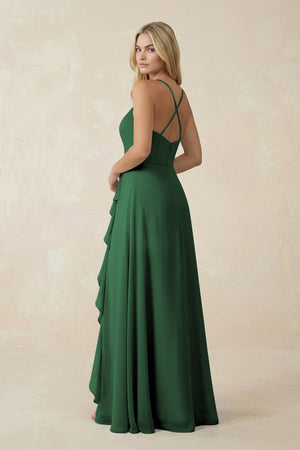 Ruffled Hem A-Line Chiffon Bridesmaid Dress in Dark Green - SHE IS ME BRIDESMAID DRESSES