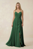 Ruffled Hem A-Line Chiffon Bridesmaid Dress in Dark Green - SHE IS ME BRIDESMAID DRESSES