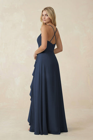 Ruffled Hem A-Line Chiffon Bridesmaid Dress in Dark Navy - SHE IS ME BRIDESMAID DRESSES