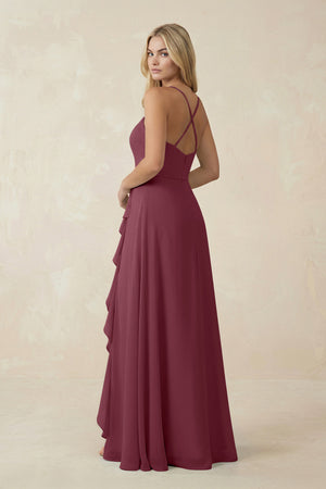 Ruffled Hem A-Line Chiffon Bridesmaid Dress in Desert Rose (2) | KISSBRIDAL