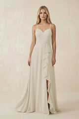 Ruffled Hem A-Line Chiffon Bridesmaid Dress in Dove Gray - KISS BRIDAL BRIDESMAID DRESSES