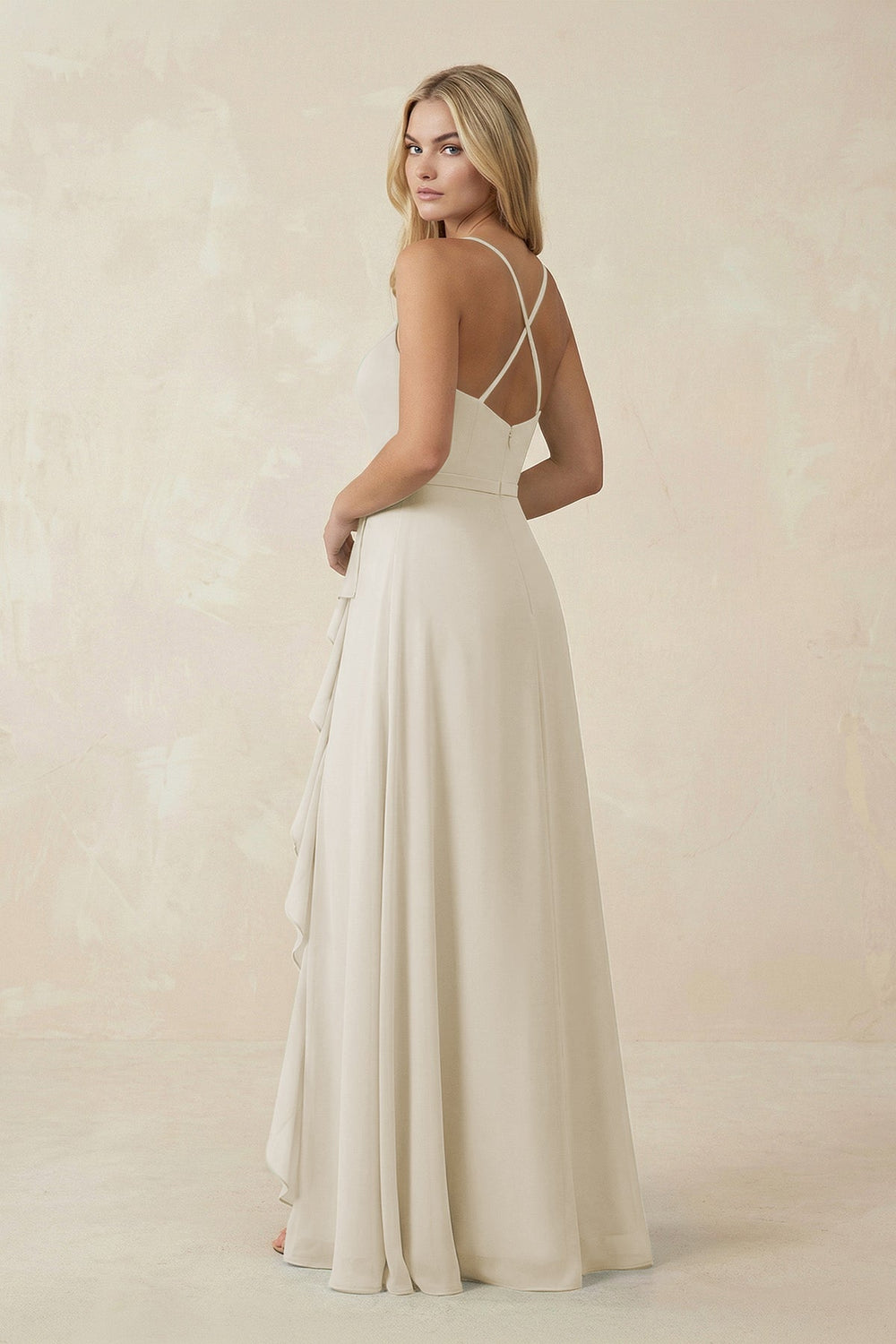 Ruffled Hem A-Line Chiffon Bridesmaid Dress in Dove Gray - KISS BRIDAL BRIDESMAID DRESSES