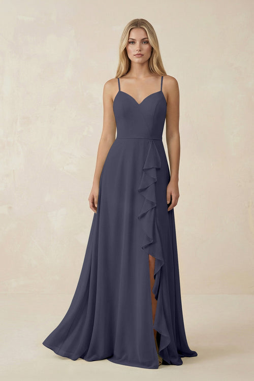 Ruffled Hem A-Line Chiffon Bridesmaid Dress in Dusk Blue - SHE IS ME BRIDESMAID DRESSES