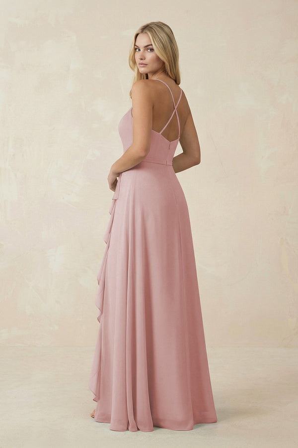 Ruffled Hem A-Line Chiffon Bridesmaid Dress in Dusty Rose - SHE IS ME BRIDESMAID DRESSES