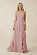 Ruffled Hem A-Line Chiffon Bridesmaid Dress in Dusty Rose - SHE IS ME BRIDESMAID DRESSES