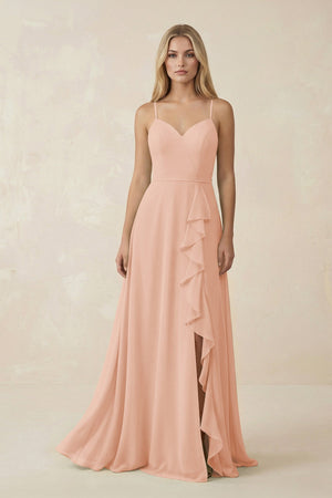 Ruffled Hem A-Line Chiffon Bridesmaid Dress in English Rose - SHE IS ME BRIDESMAID DRESSES