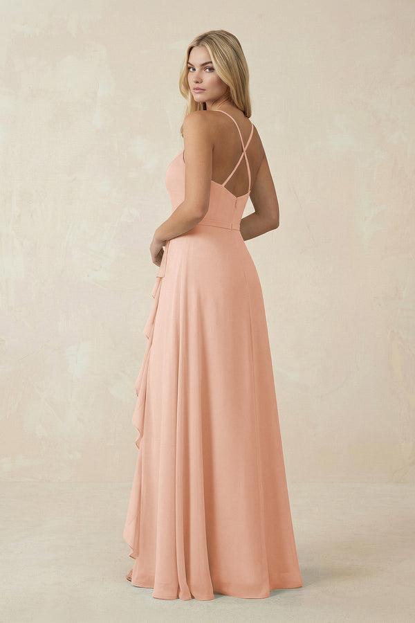 Ruffled Hem A-Line Chiffon Bridesmaid Dress in English Rose - SHE IS ME BRIDESMAID DRESSES