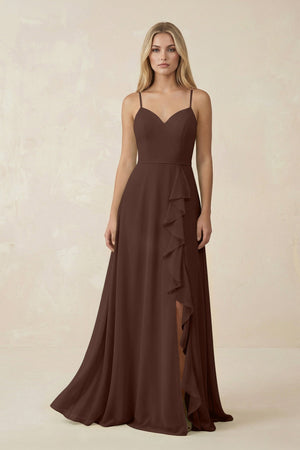 Ruffled Hem A-Line Chiffon Bridesmaid Dress in Espresso - SHE IS ME BRIDESMAID DRESSES