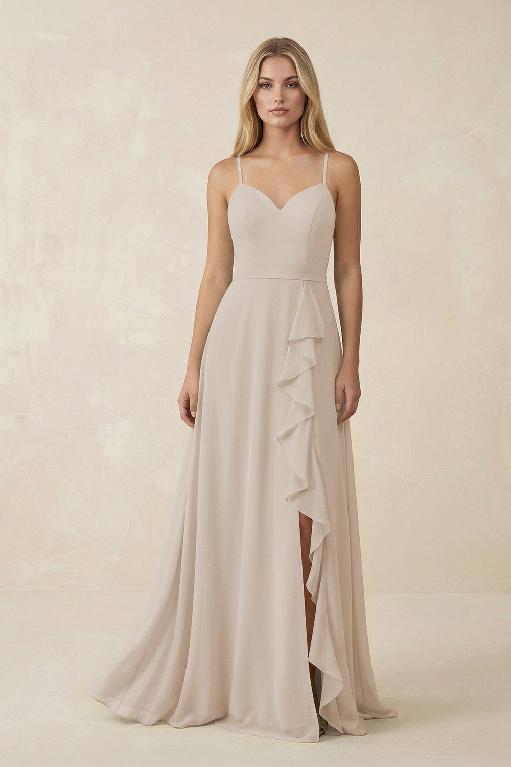 Ruffled Hem A-Line Chiffon Bridesmaid Dress in Frost - KISS BRIDAL BRIDESMAID DRESSES