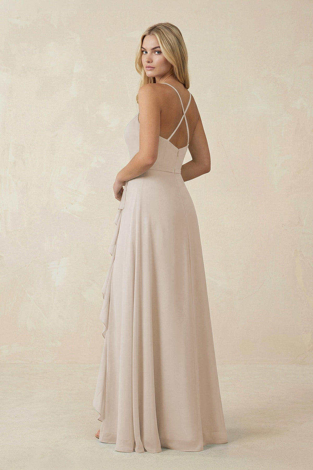 Ruffled Hem A-Line Chiffon Bridesmaid Dress in Frost - KISS BRIDAL BRIDESMAID DRESSES