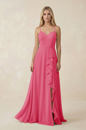 Ruffled Hem A-Line Chiffon Bridesmaid Dress in Fuchsia - SHE IS ME BRIDESMAID DRESSES